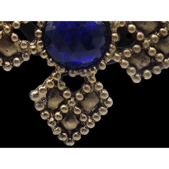 Four Point Dotted Cross Brooch Blue Fauceted Large Rhinestones Gold Tone - Picture 12 of 13